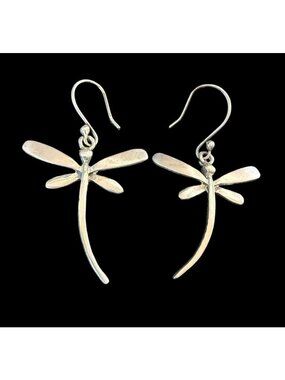 Vintage HOB 925 Sterling Silver Dragonfly Earrings Signed Dangle